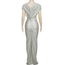 the SATIN SAND - Women Ruched Diagonal Collar Shorts Sleeve Waistless Slits Street Trend Elegant Long Bodycon Dress