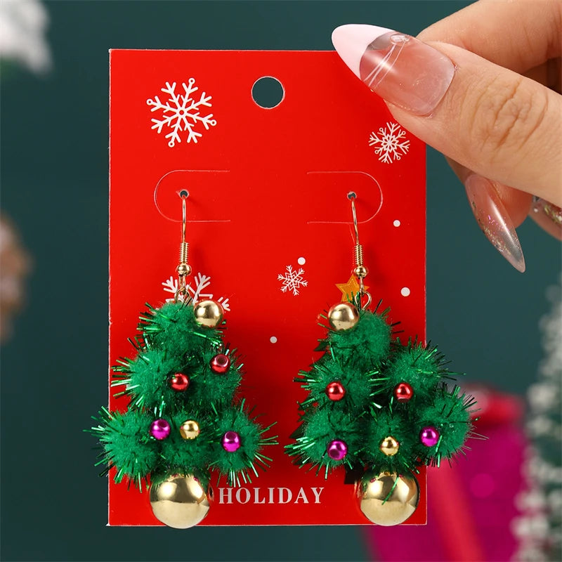 the NOEL COLLECTION - Plush Christmas Tree Earrings Cute Rhinestone Santa Claus Bells Drop Earring Xmas New Year Holiday Jewelry