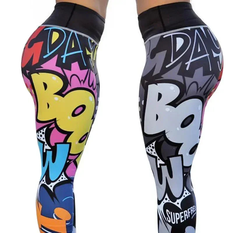 the COMIC STRIP LEGGINGS - Digital Printing Workout High Waist Push Up Leggings