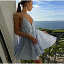 the BEACH BARBIE - Beach Backless Short Puffy Sling Dress, Women Sexy Lace Up Sleeveless A-Line Dresses, Summer Lady Vacation Seaside Solid Dress