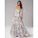 the BRIDGERTON - Spring/Summer Women's Off Shoulder Floral Long Dress, Fashion Long Dress European and American Women's Wear