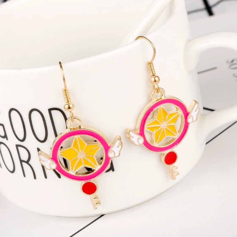 the GLAM GIRL COLLECTION - Earrings Time Key Moon Stick Crystal Pearl Dangle Earrings Kawaii Christmas Gift