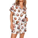 the COWGIRL CHRISTMAS - Silk Christmas Print Pajama Sets Satin Red Green Long Sleeve Shirt Long Pants Sleepwear Loungewear for Xmas Home