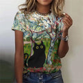 the PAINTED CAT - Flower Cat 3D Print Casual Fashion Short Sleeve O-Neck T-Shirts for Women