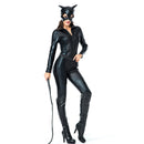 the CAT WOMAN - Black PU Leather Cat Woman Costume for Halloween Adult Carnival Party Catsuit