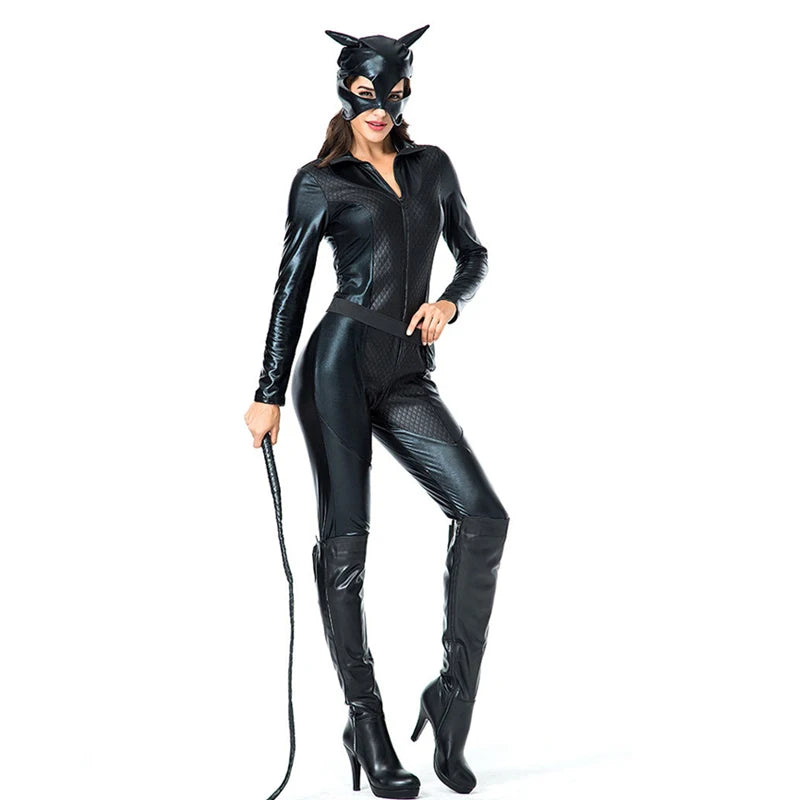 the BAD KITTY - Black PU Cat Costume for Halloween Adult Women