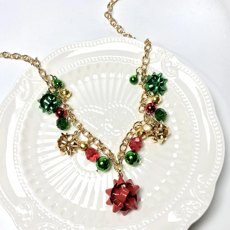 the JINGLE BELLS - Christmas Necklace X-Mas Jingle Bell Necklaces Present Bow Pendant Necklace Earrings Bracelet Gifts