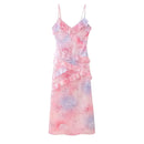 the PRETTY N PINK - Women's Clothing Sleeveless Wave-Edge Sling Dress V-Neck Sexy Ruffles High Waist Colorful Dress