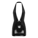 the BARBIE - A-Line V-Neck Patent Leather Skinny Mini Pleated Bodycon Dress