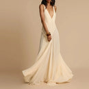 the CASTAWAY - Elegant V-Neck Sleeveless Long Dress Summer Sexy Lace Patchwork Solid Party Dress, Lady Fashion Height Waist Pleat Maxi Dress