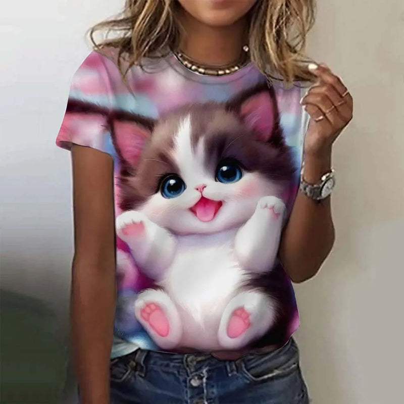 the CUTESY CAT - Cute Cat Pattern 3D Print Short Sleeve Casual Fashion Oversized T-Shirts