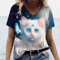 Animal Shirt For Women 3d Cat Print Summer Casual Short Sleeve V-Neck Women's T-Shirts Overszied Clothing Cute Female Tops