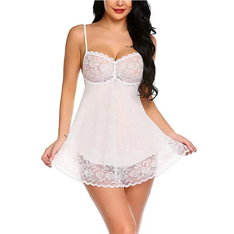 the PRESENT - Sexy Crotchless Lingerie Women Sleepwear Pajamas Lace Baby Doll Dress Sex Costumes Exotic Apparel Female Underwear Nightgown