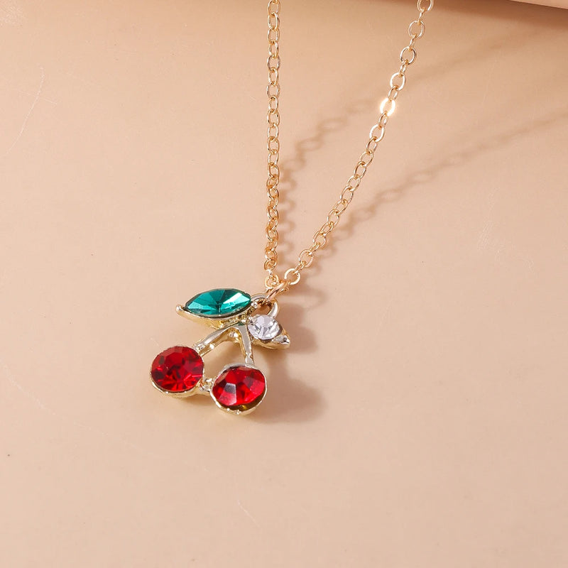 the CHERRY BOMB - Lovely Gold Color Wine Red Cherry Pendant Necklace Personality Necklace Wedding Jewelry Birthday Gifts