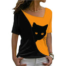 the WATCHER - Cat 3D Print V-Neck Short Sleeve Oversized T-Shirts for Women