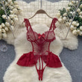 the SECRET SANTA - Christmas Red Top Sexy Patchwork Bodysuit Cosplay Erotic Lingerie Winter Strap Pajamas Nightwear