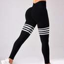 the GREYSTONE - Women Seamless Stripe Yoga Leggings Sexy High Waist Tummy Control Scrunch Butt Lifting GYM Workout Pants Outdoors Sports Fitness