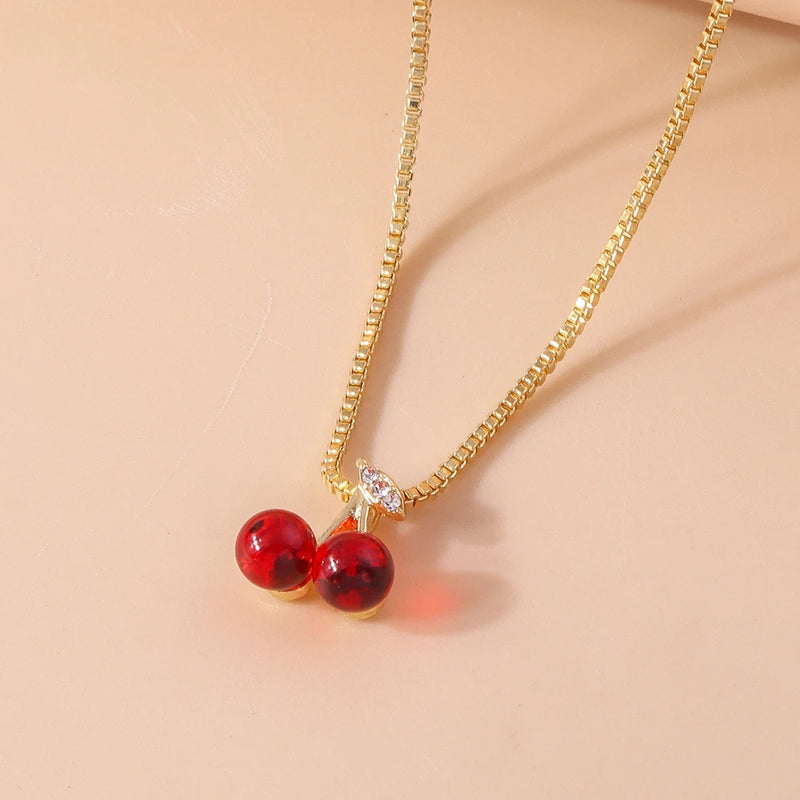 the CHERRY BOMB - Lovely Gold Color Wine Red Cherry Pendant Necklace Personality Necklace Wedding Jewelry Birthday Gifts