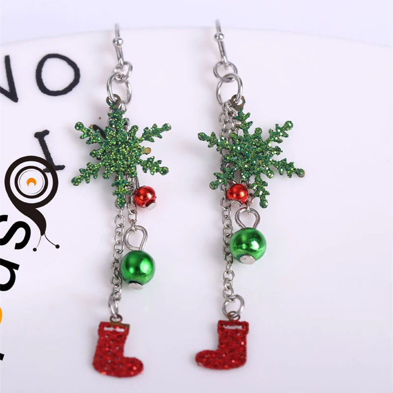 the MERRY & BRIGHT COLLECTION - Merry Christmas Fashion Snowflake Boots Long Tassel Dangle Earrings Shiny Zircon Snowman Xmas Tree Earring Jewelry