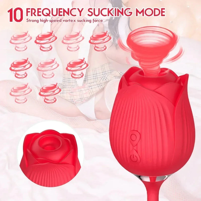 the ENCHANTED ROSE - Vibrator for Women Dildo Sex Toys Rose Sucking Thrusting Vibrating Clit Sucker Nipple Clitoris Stimulation Female for Adults 18+