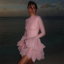 the EVENING ORCHID - Fashion Ruffles Edge Single Breasted Women's Dress, Fashion Long Lantern Sleeve High Waist Mini Dresses