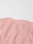 the COURTSY - Solid Spliced Button Slimming Dresses for Women, O-Neck Long Sleeve High Waist Patchwork Ruffles Dress