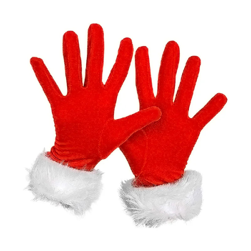 the SANTA GLOVES - 1 Pair Christmas Red Gloves Women Plush Bow Short Santa Claus Full Finger Gloves Stretch Mittens Fancy Dress Party Xmas Gloves