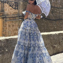 the DAMSEL - Spring/Summer New European and American Off Shoulder Women's Fashion Organza Fairy Long Dress Elegant Evening Dress