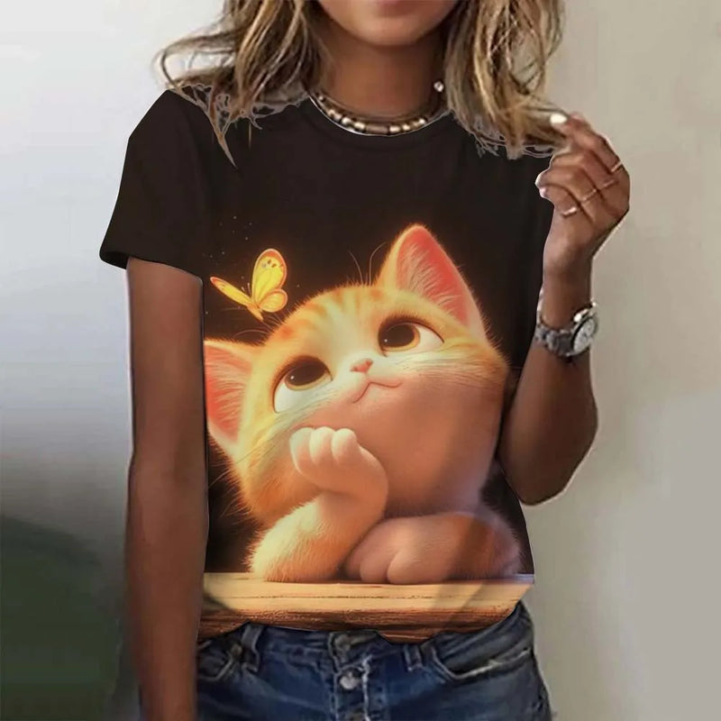 the CUTESY CAT - Cute Cat Pattern 3D Print Short Sleeve Casual Fashion Oversized T-Shirts