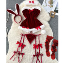 the SECRET SANTA - Christmas Red Top Sexy Patchwork Bodysuit Cosplay Erotic Lingerie Winter Strap Pajamas Nightwear