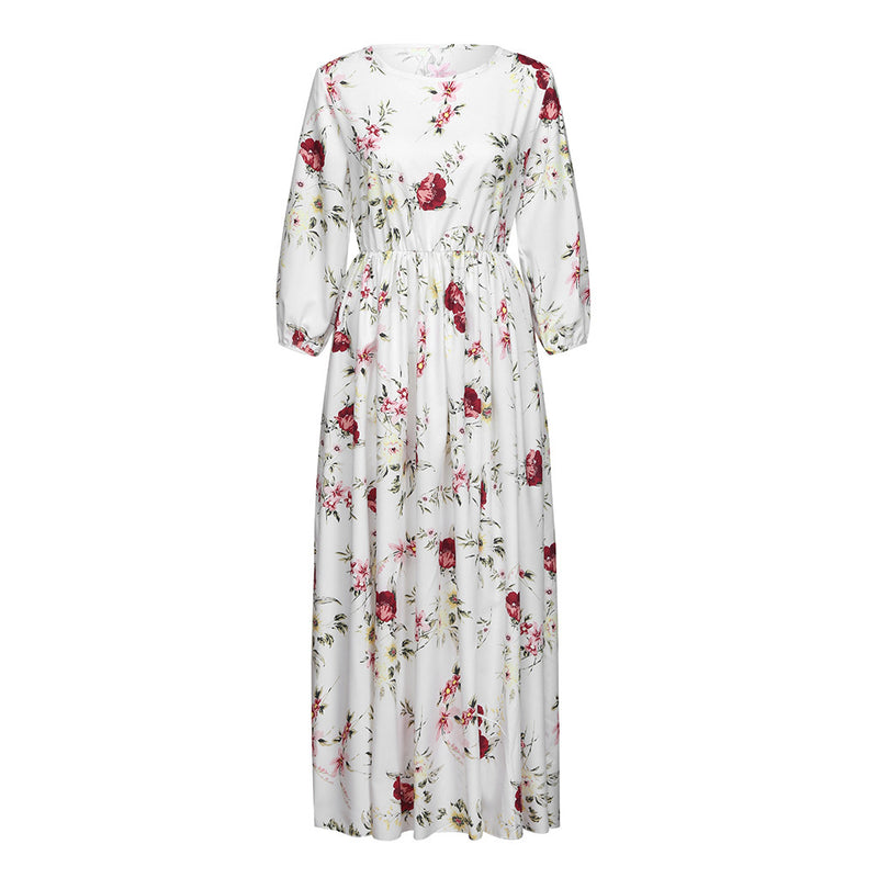 the ROSE GARDEN - Spring/Autumn Vintage Flower Floral Print Maxi Dress, Office Lady Fashion Elegant Long Sleeve O-Neck Dresses for Women