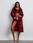 the PLAID PAJAMAS - Fall Winter Plaids 3 Piece Pajamas Sets Warm Loungewear Sleeveless Straps Crop Tank Tops+Shorts+Long Sleeve Robe