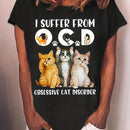 the O.C.D. - Cat Print Crew Neck Casual Short Sleeve T-Shirt for Women