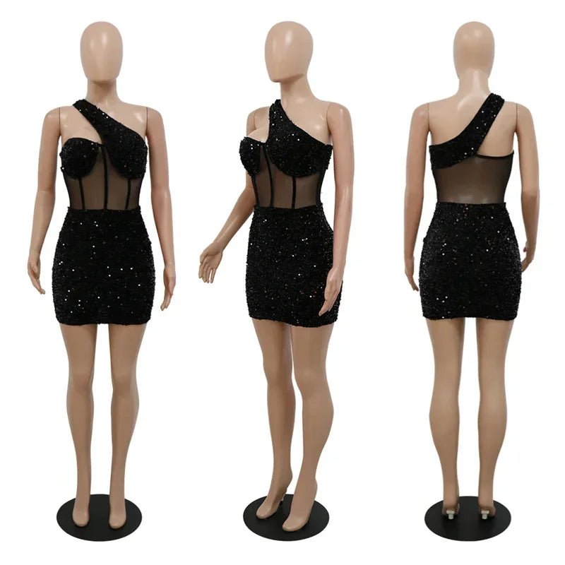 the NICKI - Sexy Slim See-Through Mesh Sequin Glitter Party Dress