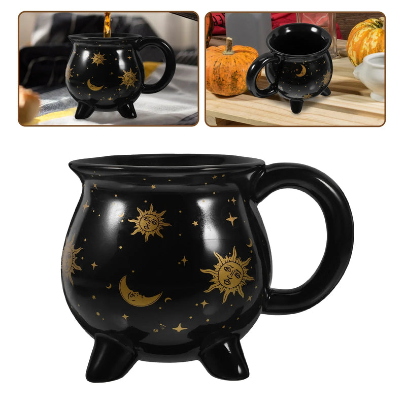 Cauldron Coffee Mug 350ml Black Ceramic Witch Mugs,Adorable Sorceress’s Potion Themed Cups,Ideal for Christmas Thanksgiving Part