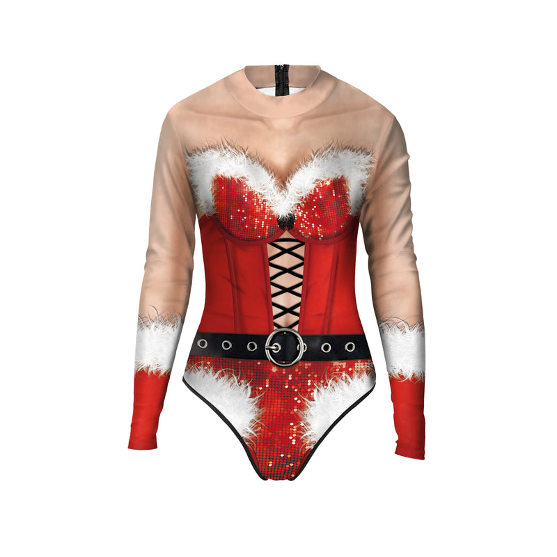 the SANTA/ELF ON THE SHELF - Christmas Elf Costume Santa Claus Bodysuit 3D Print Suit New Year Sexy Swimsuit Fancy Holiday Dress Up