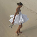 the BEACH BARBIE - Beach Backless Short Puffy Sling Dress, Women Sexy Lace Up Sleeveless A-Line Dresses, Summer Lady Vacation Seaside Solid Dress