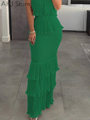 the SIMPLY CHIC - Women Fashion Bandeau Shirred Ruffle Hem Layered Dress