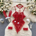 the SECRET SANTA - Christmas Red Top Sexy Patchwork Bodysuit Cosplay Erotic Lingerie Winter Strap Pajamas Nightwear