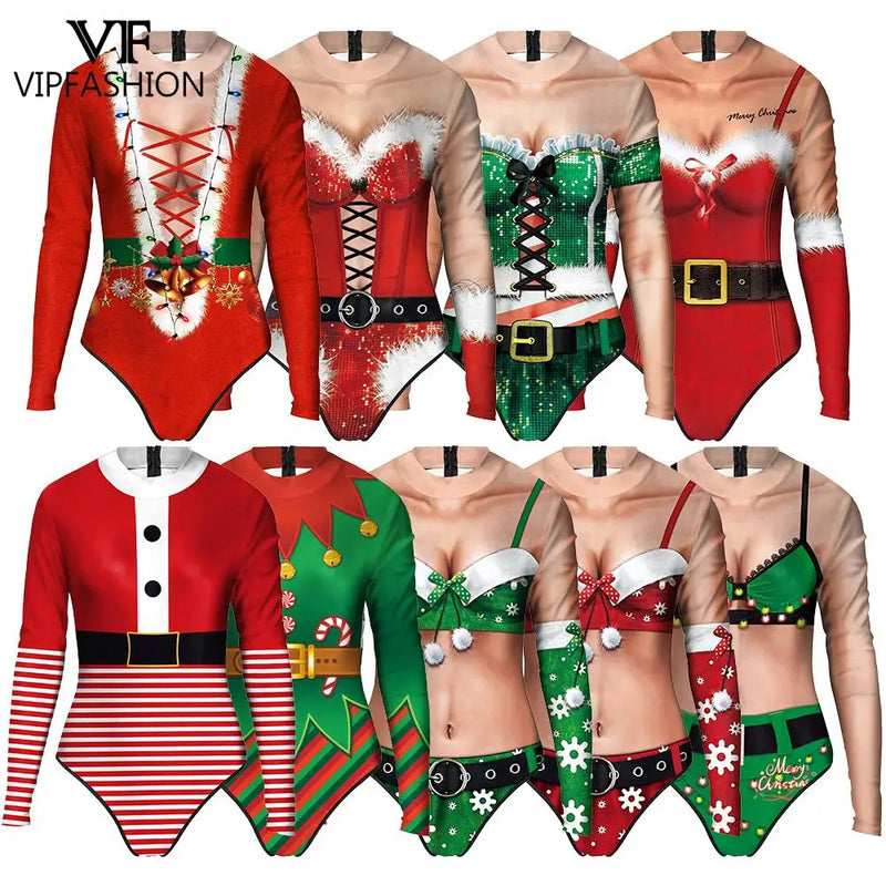 the SANTA/ELF ON THE SHELF - Christmas Elf Costume Santa Claus Bodysuit 3D Print Suit New Year Sexy Swimsuit Fancy Holiday Dress Up