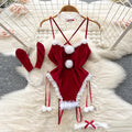 the SECRET SANTA - Christmas Red Top Sexy Patchwork Bodysuit Cosplay Erotic Lingerie Winter Strap Pajamas Nightwear