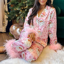 the CUTE & COZY PAJAMA - Christmas Women's 2 Piece Pajama Set Long Sleeve Tassel Flapper Lapel Button Up Shirt Tops Pants Sleepwear Night Wear