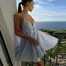 the BEACH BARBIE - Beach Backless Short Puffy Sling Dress, Women Sexy Lace Up Sleeveless A-Line Dresses, Summer Lady Vacation Seaside Solid Dress
