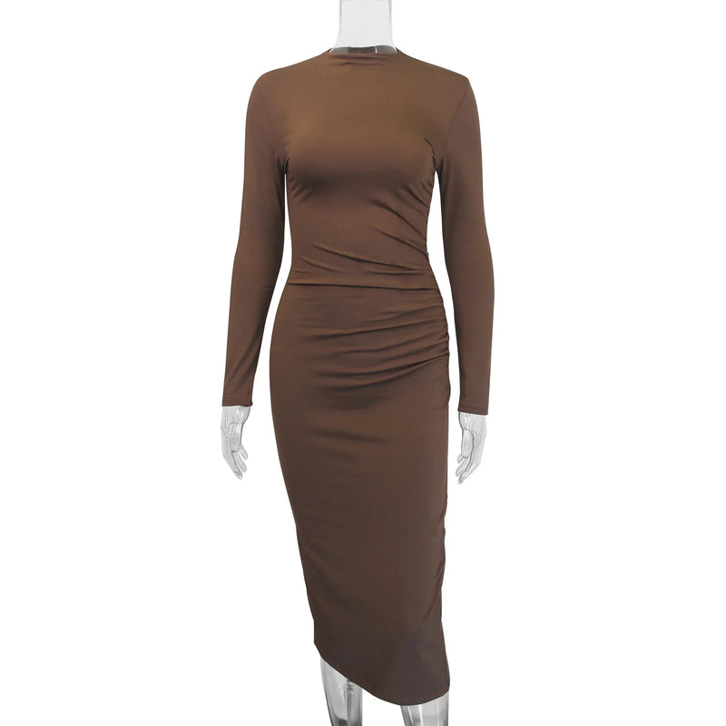 the BLAKE - Round Neck Long Sleeve Dress Sexy Curvy Slimming Smoothing Long Dress