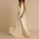 the CASTAWAY - Elegant V-Neck Sleeveless Long Dress Summer Sexy Lace Patchwork Solid Party Dress, Lady Fashion Height Waist Pleat Maxi Dress