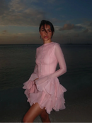 the EVENING ORCHID - Fashion Ruffles Edge Single Breasted Women's Dress, Fashion Long Lantern Sleeve High Waist Mini Dresses