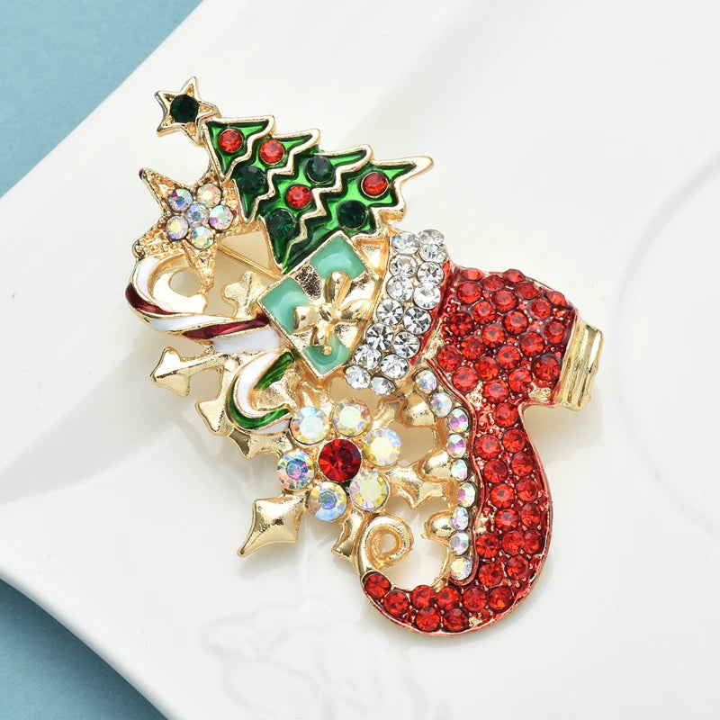 the SANTA'S SHOE - Gift Boot Brooches for Women Unisex Rhinestone Enamel Tree Christmas Brooch Pins Gifts