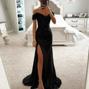 the CHLOE - Elegant Gown Dress V-Neck Off Shoulder Sequin Pleated Waist Tight Evening Split Long Maxi Dress
