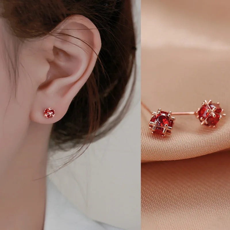 the FLOWER GIRL - Red Rose Zircon Stud Earrings Luxury Crystal Flower Snowman Pearl Christmas Earrings Bride Wedding Jewelry Gift