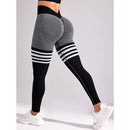 the GREYSTONE - Women Seamless Stripe Yoga Leggings Sexy High Waist Tummy Control Scrunch Butt Lifting GYM Workout Pants Outdoors Sports Fitness